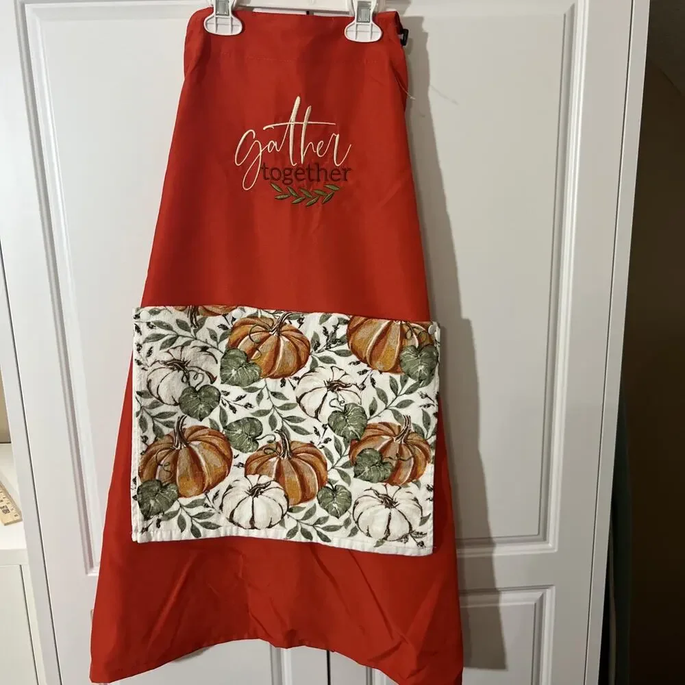 Custom Made Kitchen Apron With Embroidery & Removable Towel Washable Fall Gather